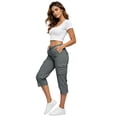 thumbnail image 6 of Women's Cargo Capris Cotton Pants with Button Pockets Elastic Waist Lightweight Cute Hiking Casual Pant for Summer (Dark Gray,M), 6 of 6