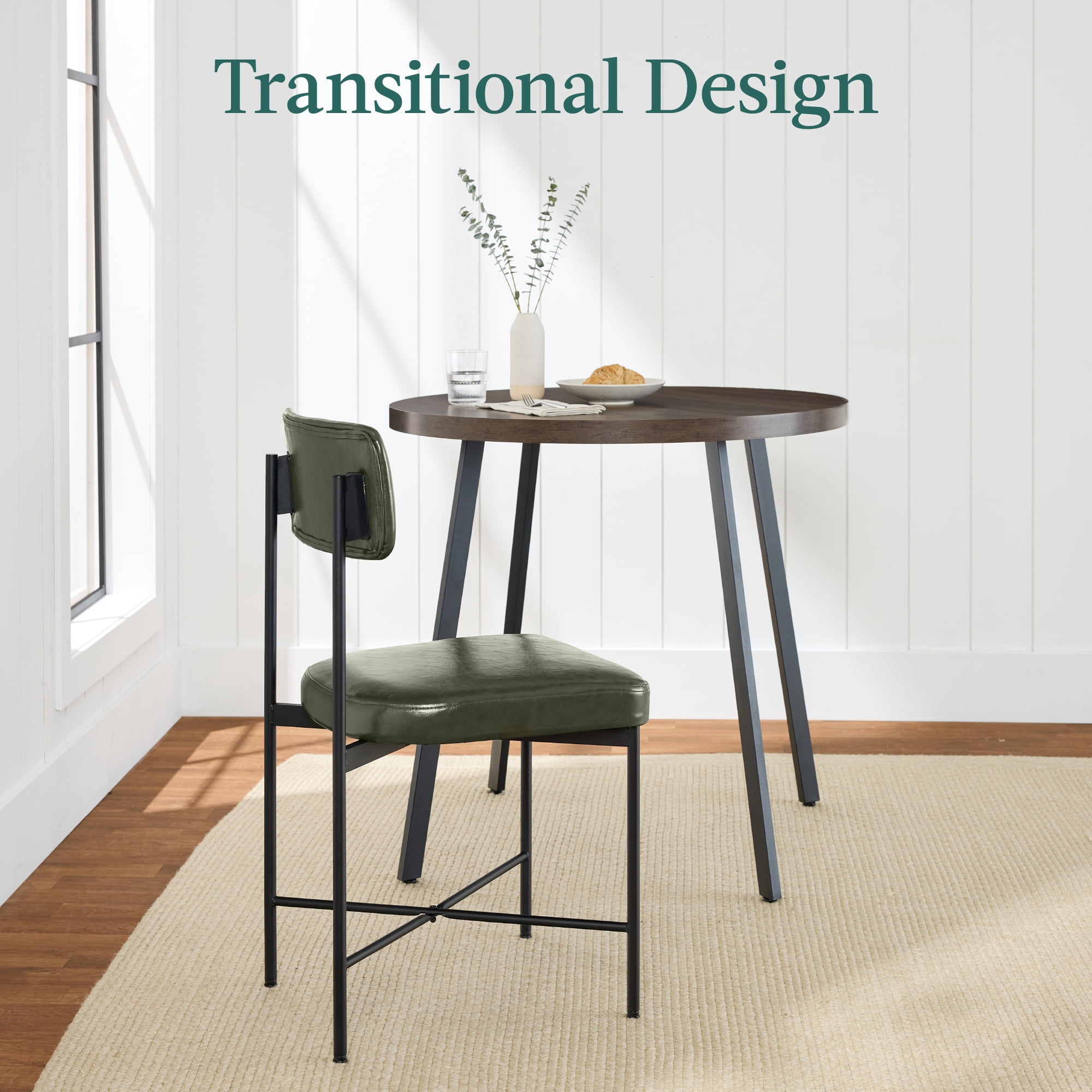 Best Choice Products Faux Leather Dining Chair Set of 2, Standard Height w/ Metal Frame - Moss Green