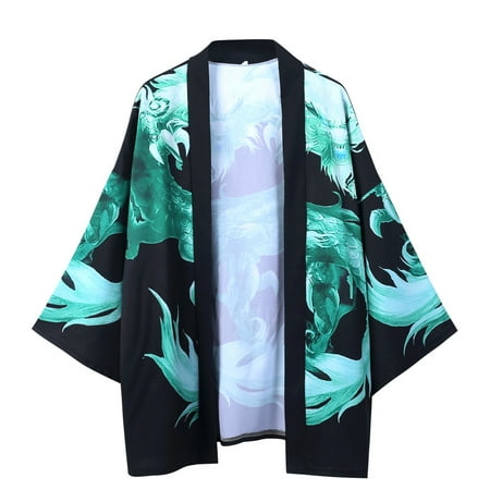 

QYZEU Men Scrubs Set Mens Romper Shorts Jacke Summer Kimono Blouse Point Japanese Sleeves Five Top Cloak And Womens Mens Men Shirts