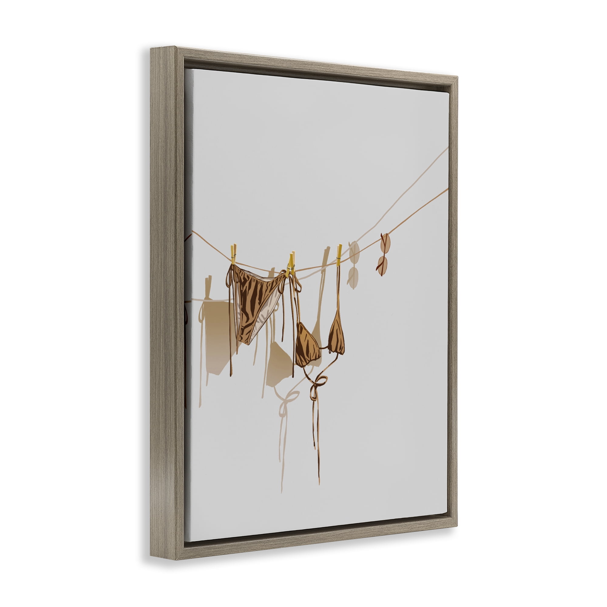 Stupell Industries Sunlit Bikini on Clothesline Brown Framed Floater Canvas Wall Art, design by Ziwei Li
