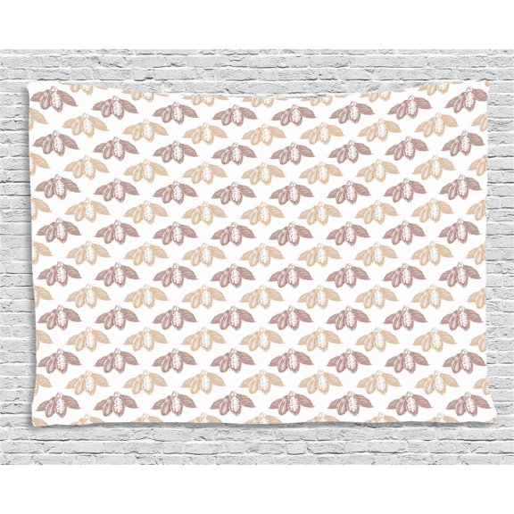 Cocoa Tapestry, Earthy Tones Vintage Style Cocoa Beans Chocolate Seeds Row Grunge Artwork, Wall Hanging for Bedroom Living Room Dorm Decor, 60W X 40L Inches, Tan Warm Taupe White, by Ambesonne