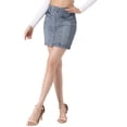 thumbnail image 4 of FALDA DE JEAN CORTA DE CINTURA ALTA Y AJUSTE DELGADO PARA MUJERES INSPIRE CHIC, CON CREMALLERA, COLOR GRIS AZUL, 4 of 5