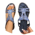 thumbnail image 4 of Xijirk Boho Glitter Sandals for Women Rhinestone T Strap Flat Sandals with Elastic Slingback Soft Sole Casual Shoes Comfortable Flip Flops for Beach Leisure,Blue,8, 4 of 9