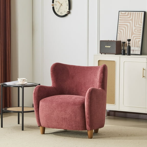 GDF Studio 32.25" Wingback Accent Chair, Wood Frame, Velvet Upholstered Armchair with Soft Seating, Red