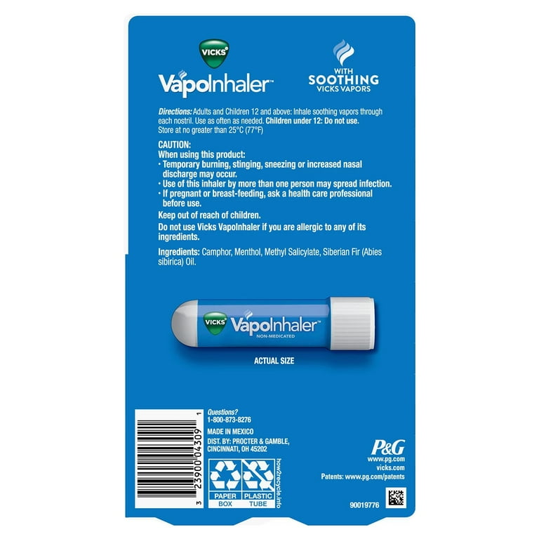 Vicks VapoInhaler, Portable Nasal Inhaler, Menthol Scent (4 Count)