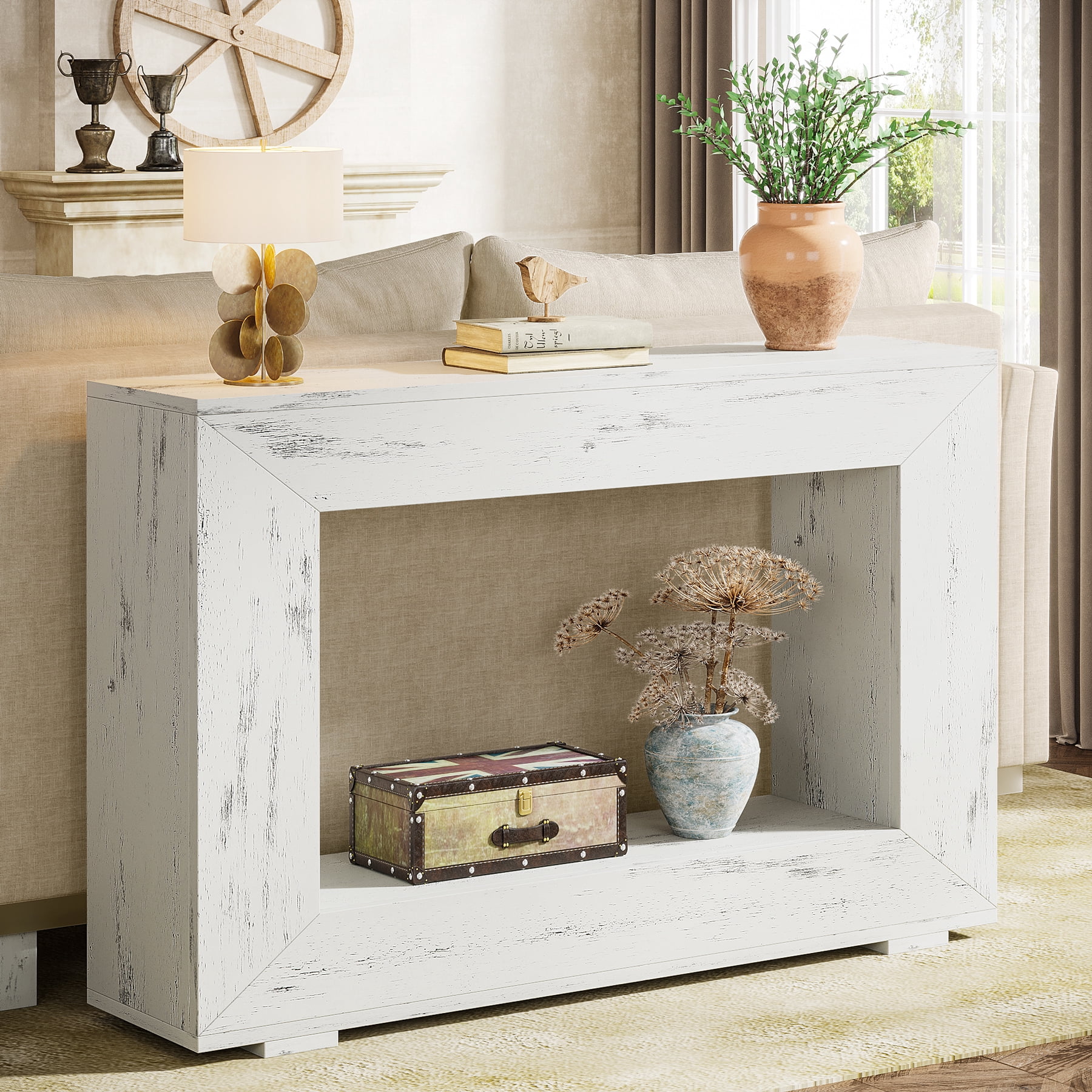 Tribesigns 47-Inch Console Table, Farmhouse Entryway Console Table with Storage, Industrial White Accent Table for Living Room, Entrance
