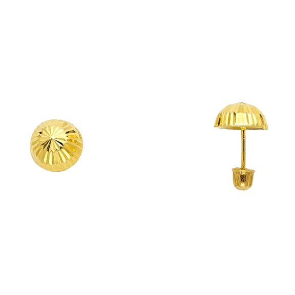 14k Yellow Gold Half Ball Stud Semi Circle Screw Back Earrings Jewelry Female Unisex