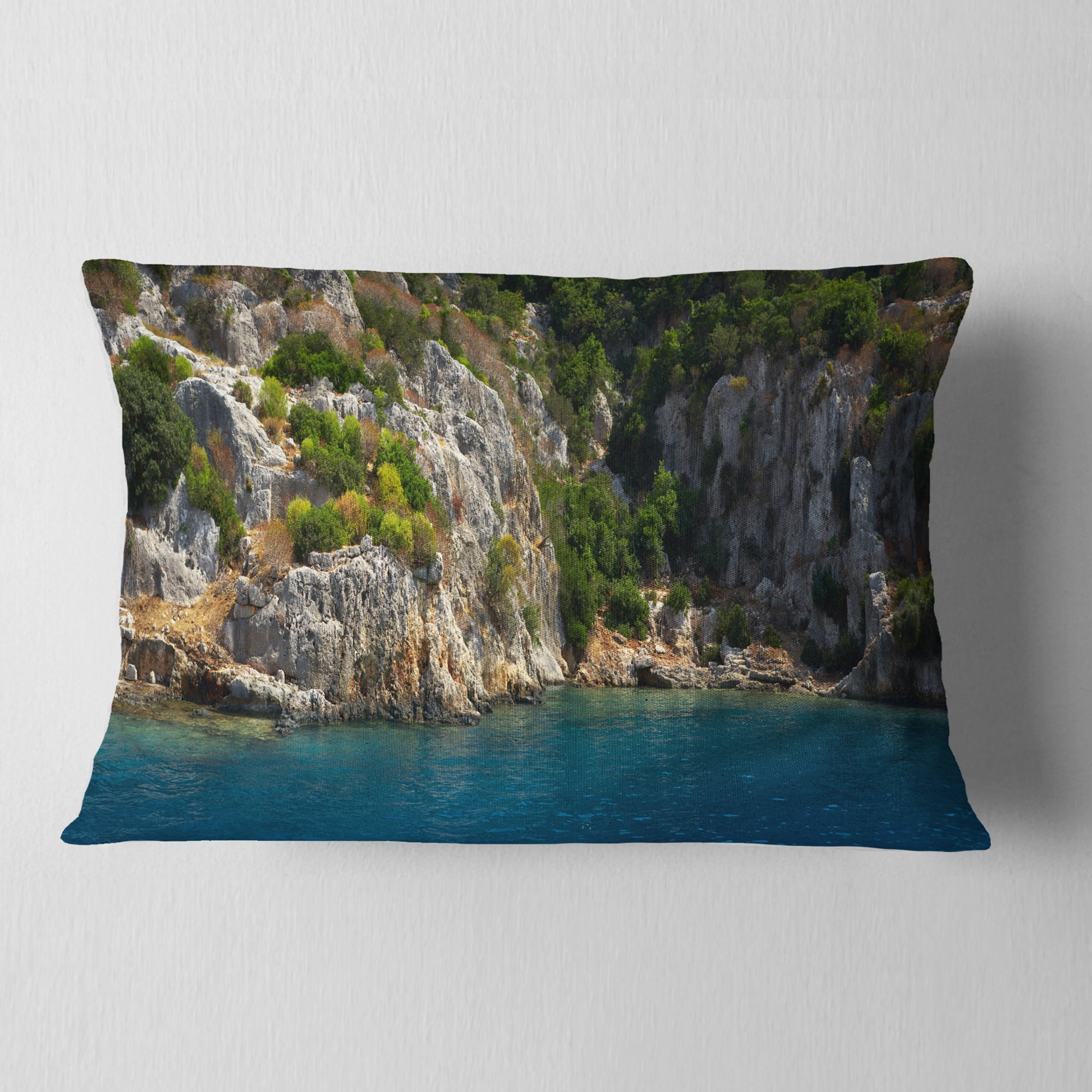 Designart 12" x 20" Blue Polyester Throw Pillow