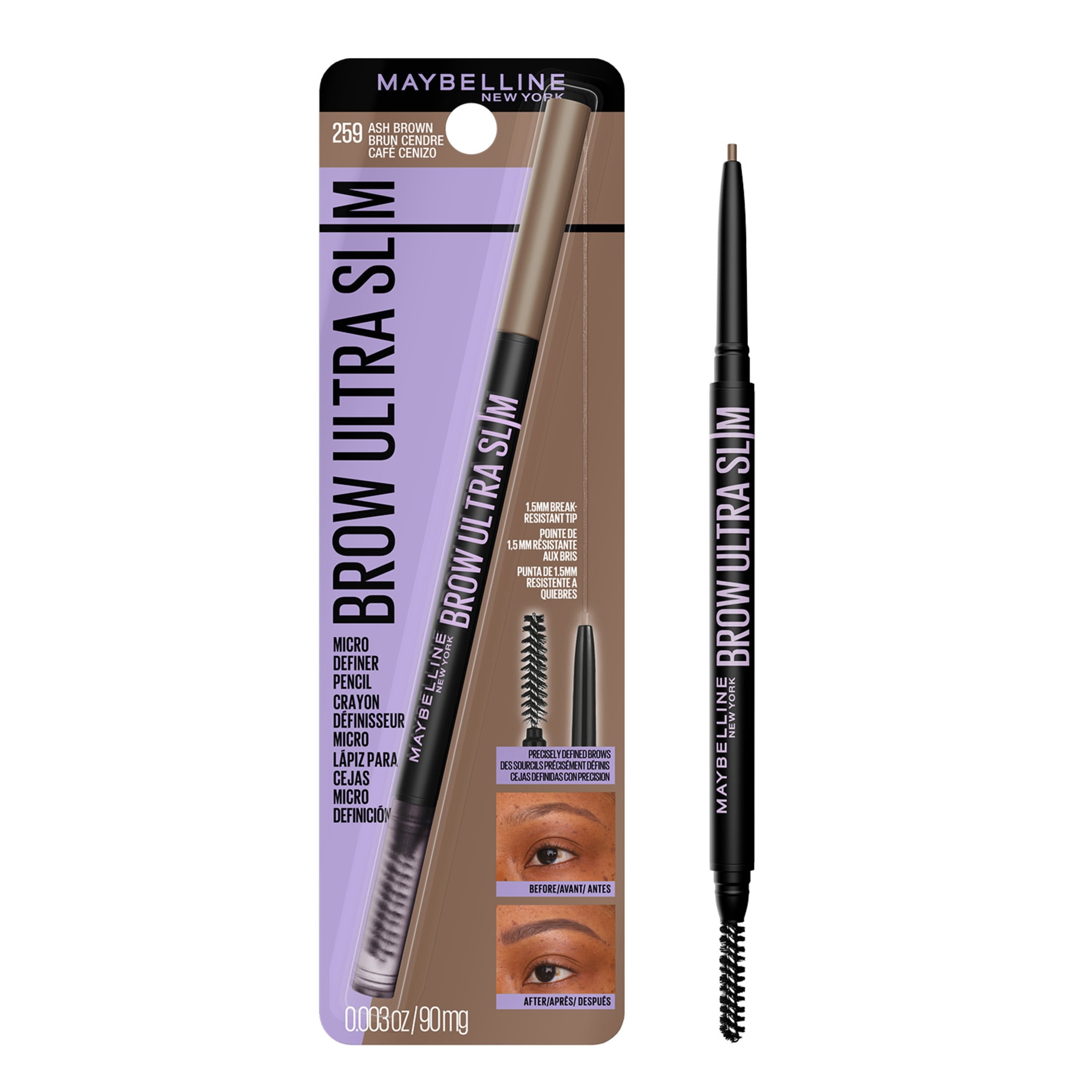 (6 pack) Maybelline Express Brow Ultra Slim Pencil Eyebrow Makeup, Precision Tip, Ash Brown, 0.003 fl oz