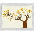 thumbnail image 1 of Funny Decor Tapestry, Cute Monkey Animations Fun Chimpanzees Daisy Trees Animal Life Figure Design, Wall Hanging for Bedroom Living Room Dorm Decor, 80W X 60L Inches, Brown Yellow, by Ambesonne, 1 of 2