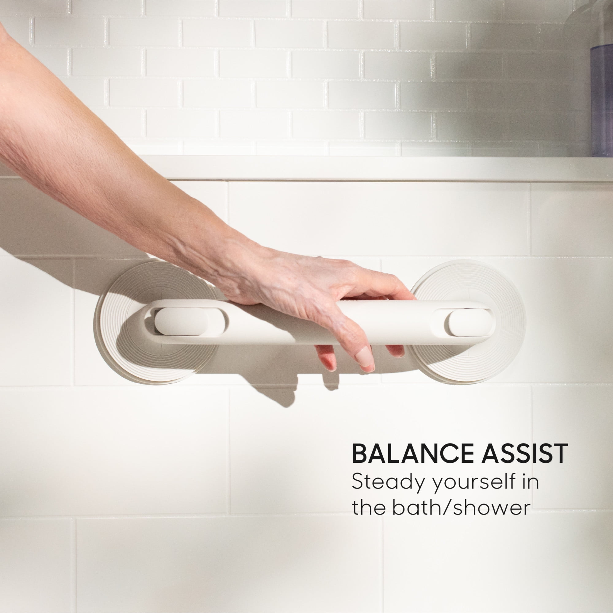 Sharper Image Deluxe Grip Bar, 13.6 in Suction Cup Bath Grab Bar with Secure Lock, Toolless Installation
