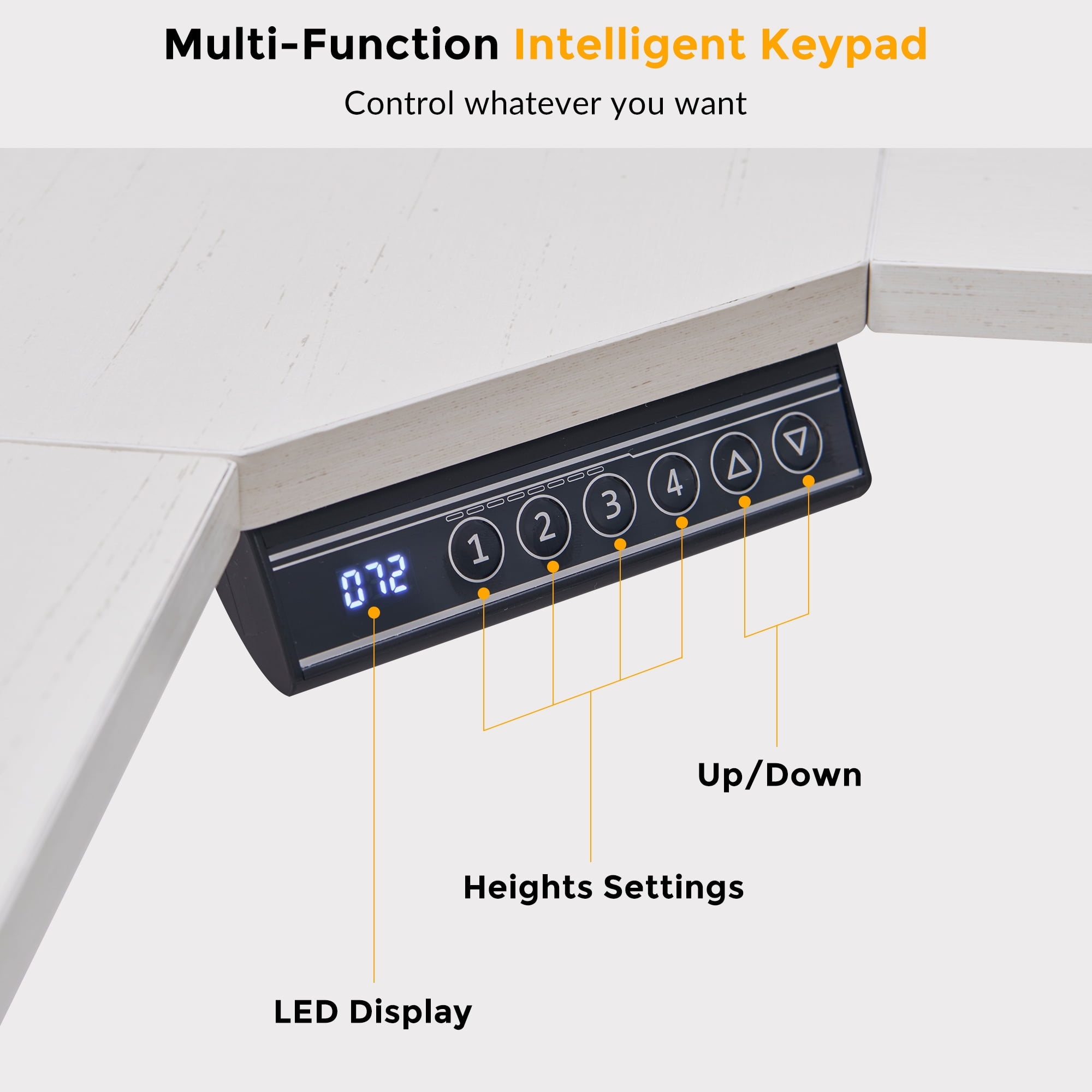 KeyWhat 60" L Shaped Standing Desk, Electric Height Adjustable Computer Desk with Shelves & Keyboard Tray, Corner Gaming Desk with LED Strip & Power Outlets, Antique White