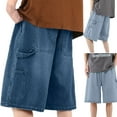 thumbnail image 5 of Hpapadks Men Jean Shorts Baggy Drawstring Elastic Waist Denim Bermuda Shorts with Pockets Casual Hop Knee Length Men's Denim Shorts Dark Blue XXXL, 5 of 7