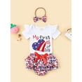 thumbnail image 2 of CIYCuIT My First 4th of July Baby Girl Outfits Letter Print Romper + Shorts + Headband Newborn Clothes Set, 2 of 9