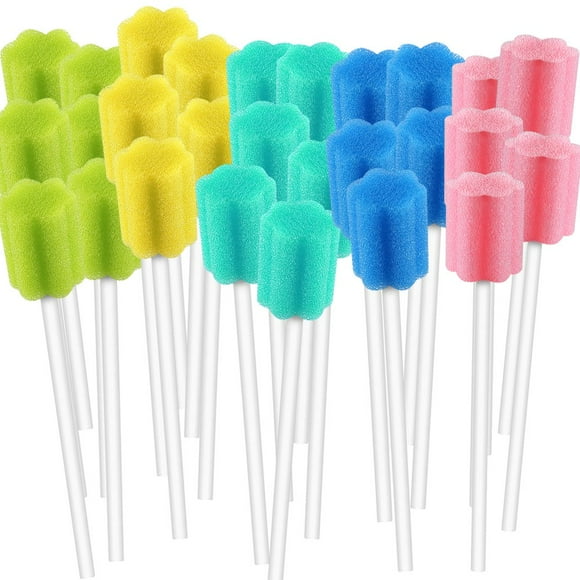 250 Unités de Tampons Buccaux Jetables Non Aromatisés, Forme de Dent pour Éponge de Nettoyage de la Carie Buccale, Tampon Emballé Individuellement - 5 Couleurs