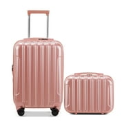 Zimtown 2 Piece Luggage Set, 20" Carry-On Expandble ABS+PC Luggage Hardside Lightweight Suitcase, 14" Mini Cosmetic Cases, Rose Gold