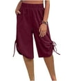 thumbnail image 2 of Henpk Womens Cotton Linen Bermuda Shorts Yoga Pants Tummy Control Workout Gym Shorts Loose Fit Casual Pants Elastic Waist Summer Beach Trousers Ladies Active Athletic Zipper Pockets Red XXL, 2 of 6