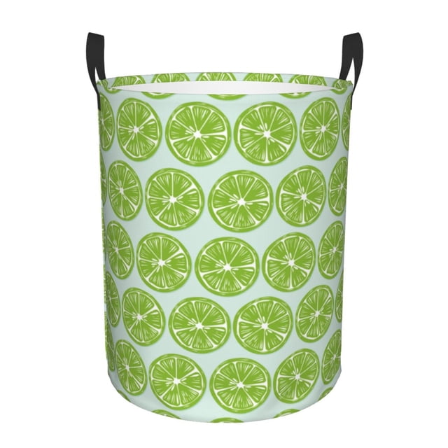 Balery Green Lemon Slices Cesta de ropa redonda con asas, impermeable, independiente, para ropa, juguetes, dormitorio y familia-Small