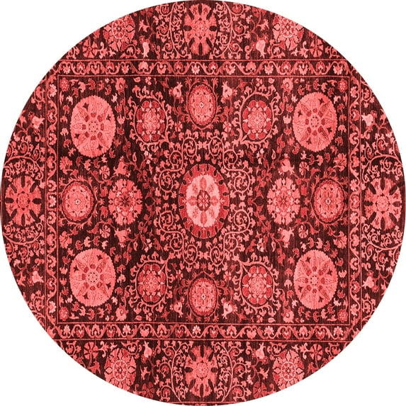 Ahgly Company Indoor Round Abstract Red Modern Area Rugs, 4' Round