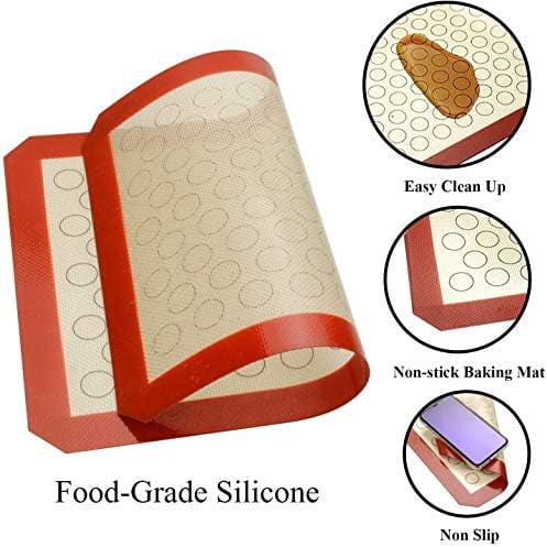 Baking Sheet with Silicone Mat Set, Set of 4 (2 Sheets + 2 Mats),  Stainless Steel Cookie Sheet Baking Pan with Silicone Mat, Size 9 x 7 x 1 inch, Non Toxic & Heavy Duty & Easy Clean