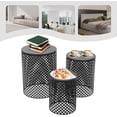 thumbnail image 6 of Set of 3 Outdoor Side Table,Househeld Metal Frame Openwork Pattern Accent Table,Freestanding Modern Cylindrical End Table for Gardens, Balconies, Bedrooms, Living Rooms, (Black), 6 of 10