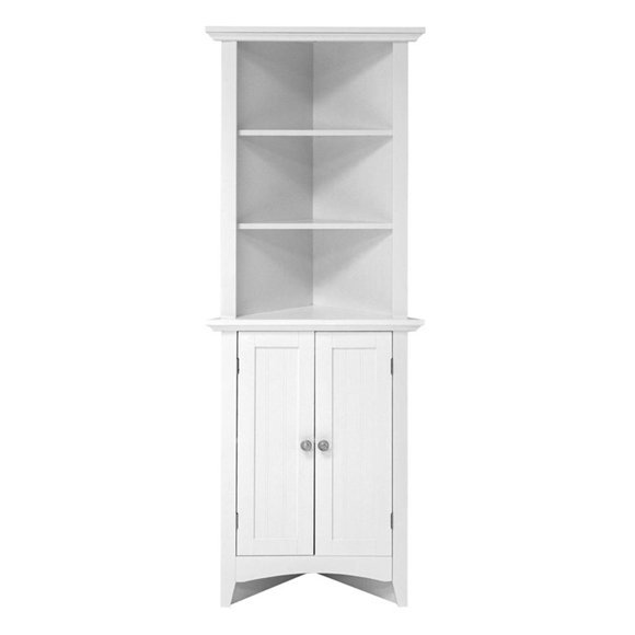 Pemberly Row Farmhouse Engineered Wood Corner White Kitchen Cabinet
