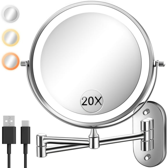 Espejo de maquillaje vpu montado en la pared, 20 x 1 pulgada, iluminado por LED