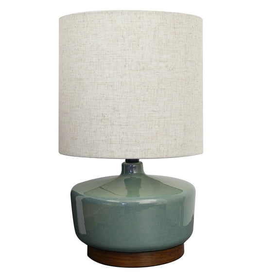 Better Homes & Gardens 17" Tall Modern Mid-Century Ceramic Table Lamp with Wood Base