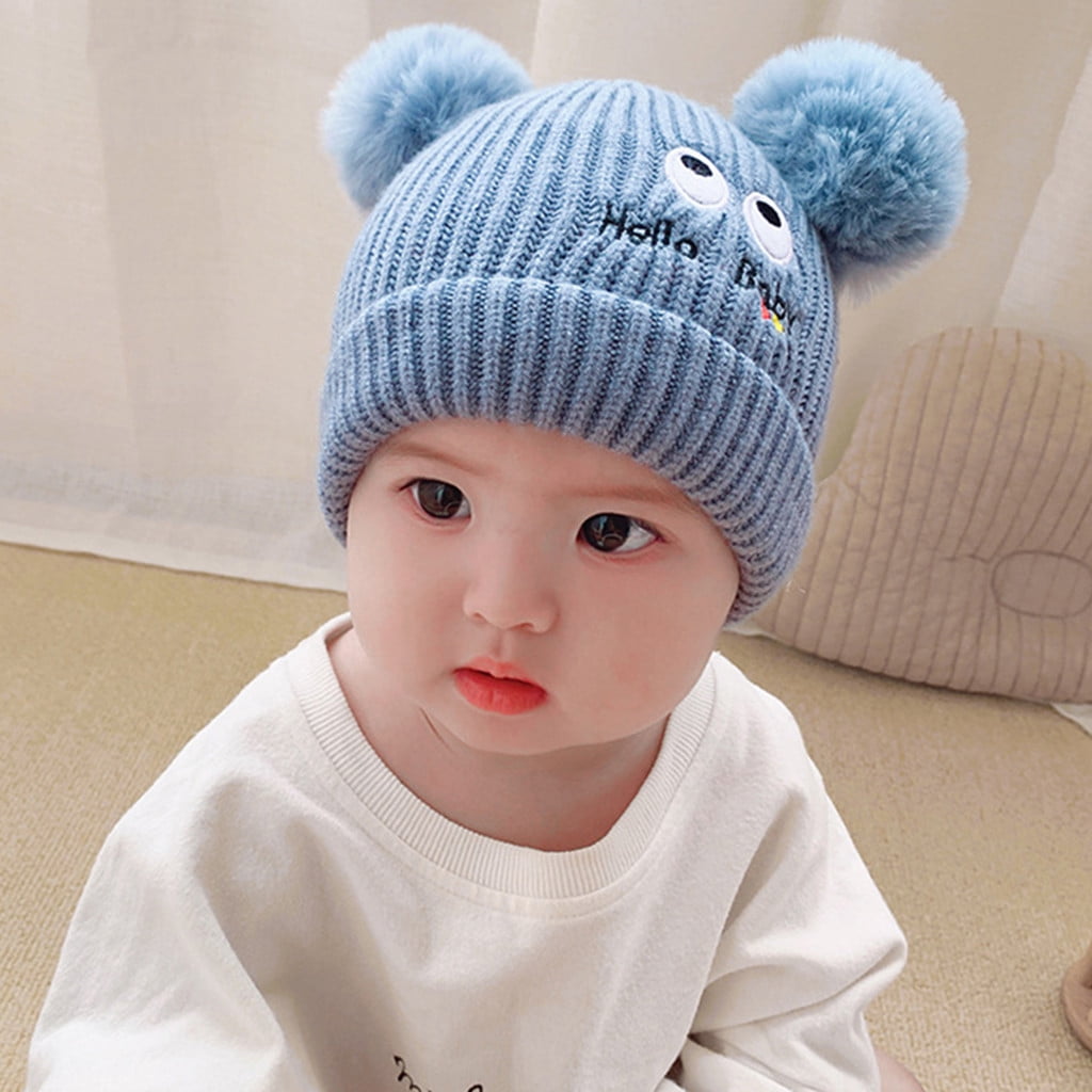 Newborn Infant Baby Boys Girls Warm Knitted Crochet Letter Hat Pompon Beanie Cap 