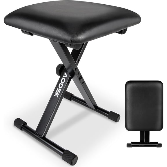 AODSK Piano Bench Foldable 2.4" Padded Seat, Keyboard Bench Adjustable X-Base Stool Desk Chair for Home Stage