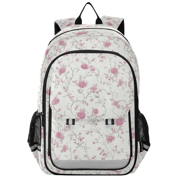School Backpack for Teens 17L Lightweight Bookbag with Reflective Strips Small Pink Floral Pattern