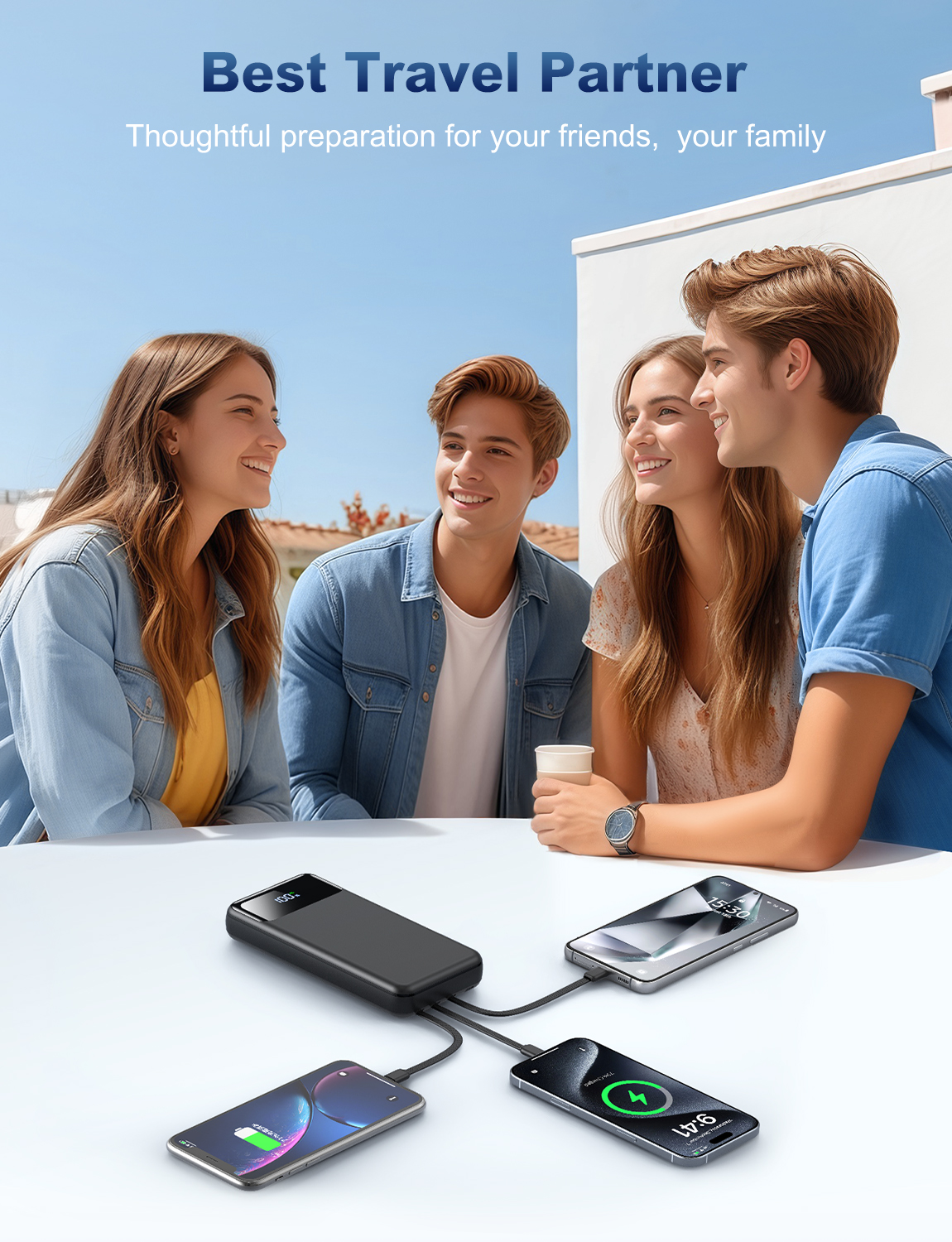 Breezio 50000mAh Portable Charger with Built-In Cables, Black photo 7