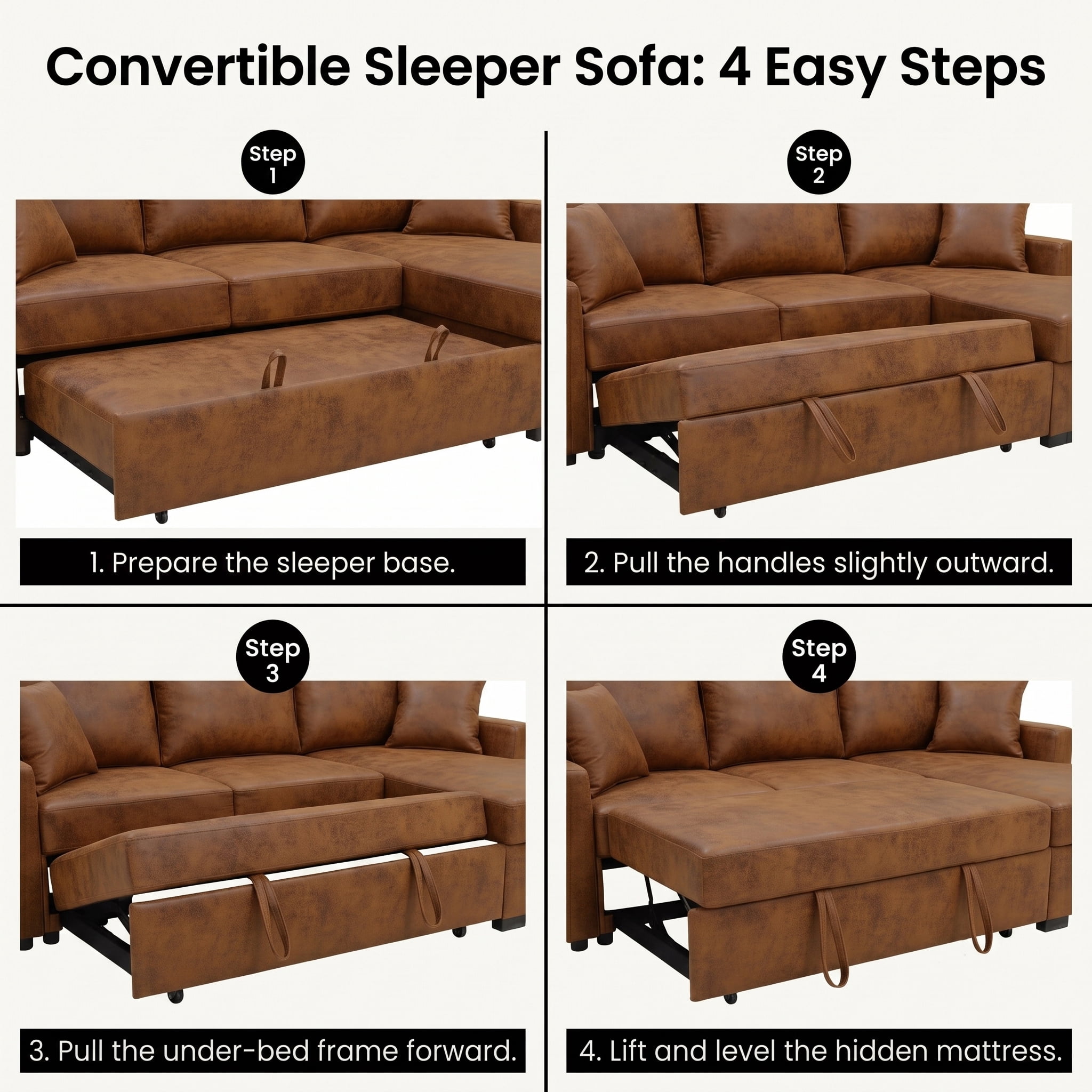 Howcool 94" Upholstered Sectional Sofa with Pull-Out Bed and Storage Chaise,Textured Fabric Sleeper Couch with USB Charger & Cup Holders for Living Room,Brown