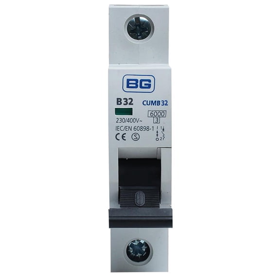 BG ELECTRICAL - 32A Single Pole MCB, B Curve, 6kA