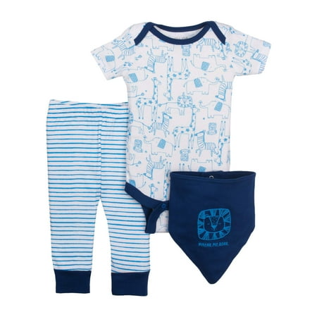 - Little Star Organic Newborn Baby Boy Bodysuit, Pant, & Bandana Bib 3pc Outfit Set