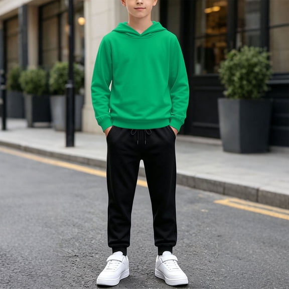Boys Hoodie and Jogger Set Kids Tracksuit 2 Piece Outfit Green Sweatsuit Casual Activewear School Pullover,Size 11-12 T