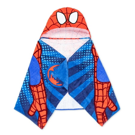 Spidey Kids Bath Hooded Towel Wrap, 51 x 22, Cotton, Blue, Marvel