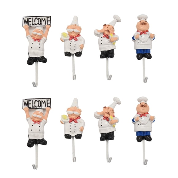 Paquete de 8 de Pared de Estatuilla de Chef Francés de Resina Percha Gancho de Estante Montaje de Pared de Cocinero (Estilo Surtido)