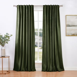 SUN+BLK Olive 100% Blackout Velvet Curtains, 52x84, Set of 2