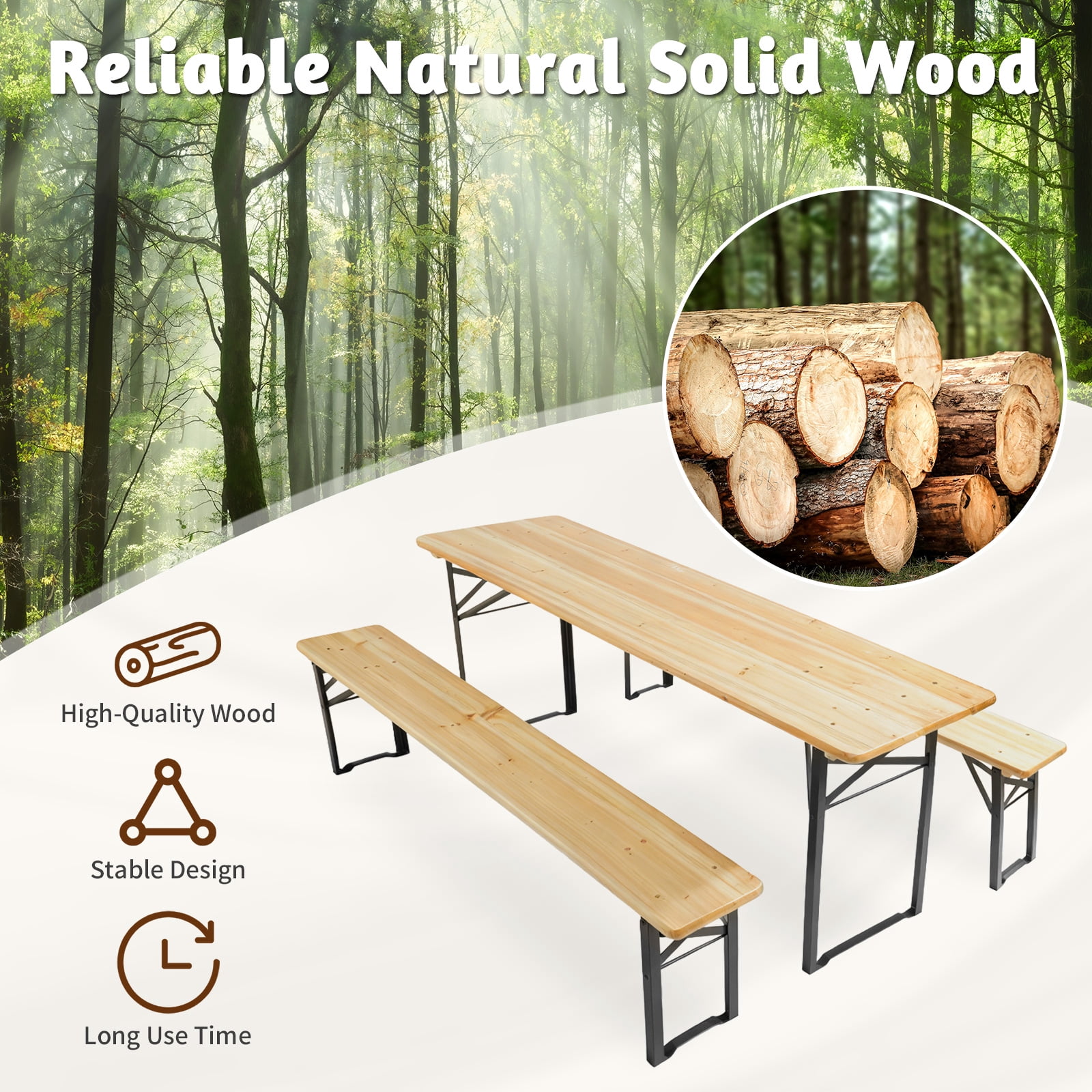 Ktaxon 6' Wooden Outdoor Folding Patio Camping Picnic Table Set with Bench
