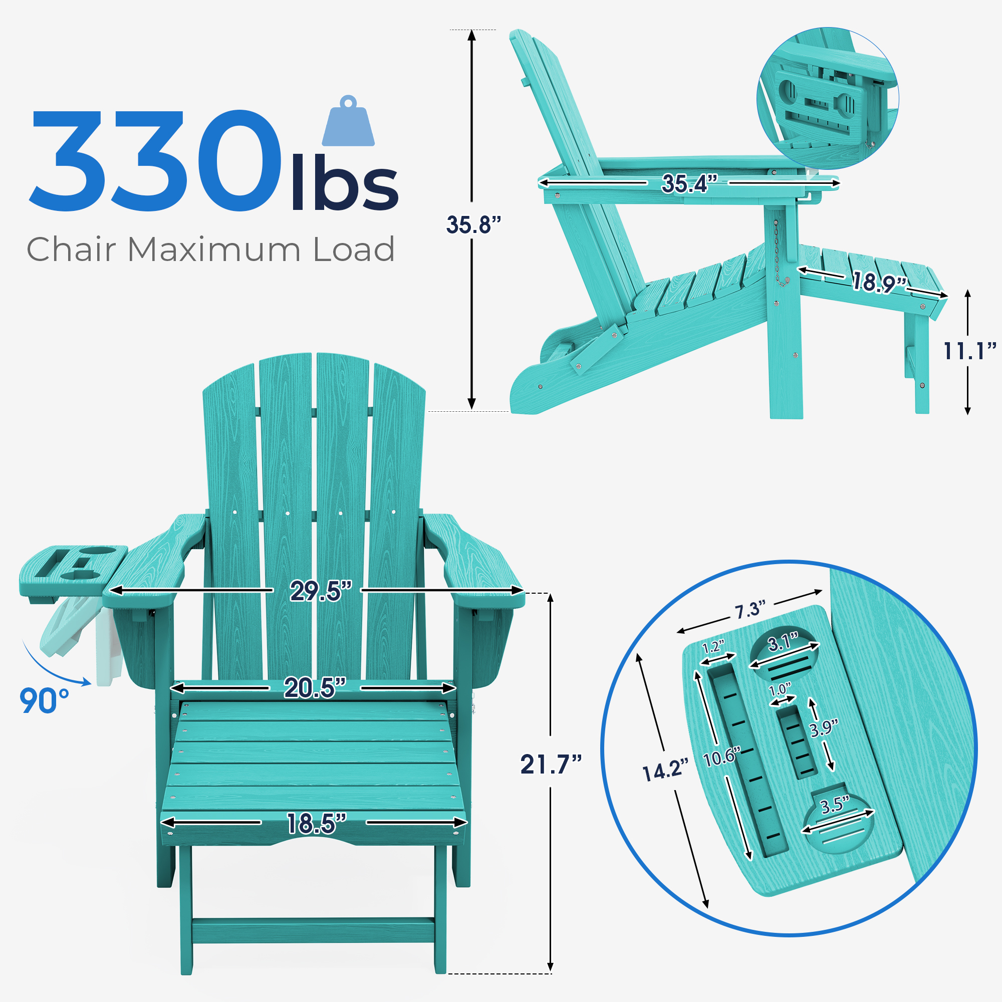 KINGYES Folding Adirondack Chair, Adjustable Backrest with Pull-Out Footrest & 4-in-1 Mobile Phone, Tablet, Cup Holder Tray, HDPE Plastic Adirondack Chair for Patio Garden Outdoors Fire Pit
