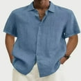 thumbnail image 1 of Men‘s Linen Casual Short Sleeve Shirts Button Down Summer Beach Shirt，M Light Blue, 1 of 5