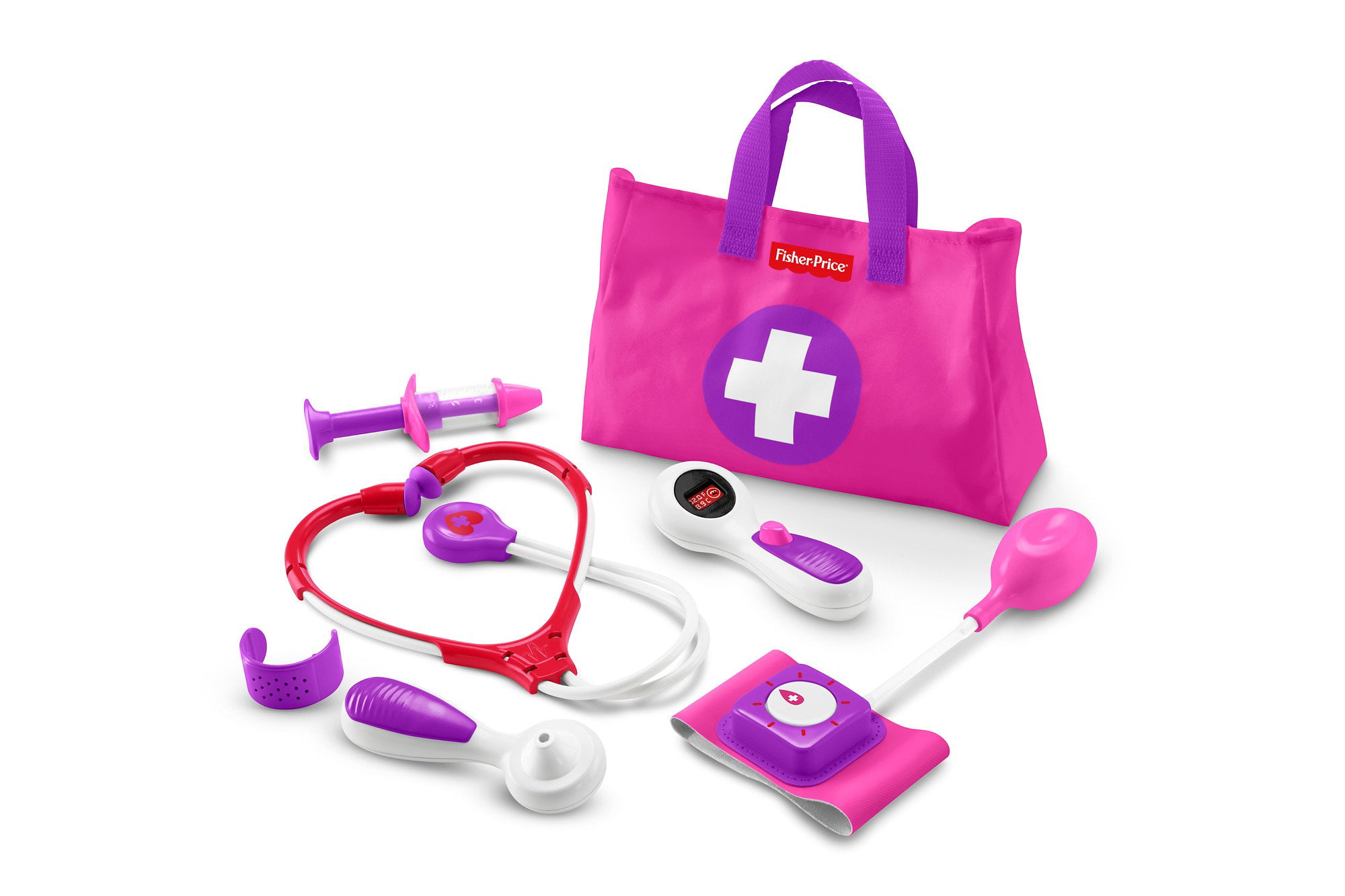 2006 Fisher Price Doctor Bag Nurse Kit Dr. Pink Tote + Accessories 6 PC Lot