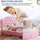thumbnail image 2 of Qinaqin Twin Rosa Velvet Upholstered Platform Cama con LE cm de Profundidad Lights Crystal Button Alturaeadboard Almacenamiento Cajón Noise-Free & No Caja Spring Needed Stylish Princess para Girls, 2 of 7