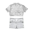 thumbnail image 4 of renvena Kids Girls Short Sleeves Sparkly Crop Top and Shiny Metallic Short for Cheerleading Performance Silver 10, 4 of 7