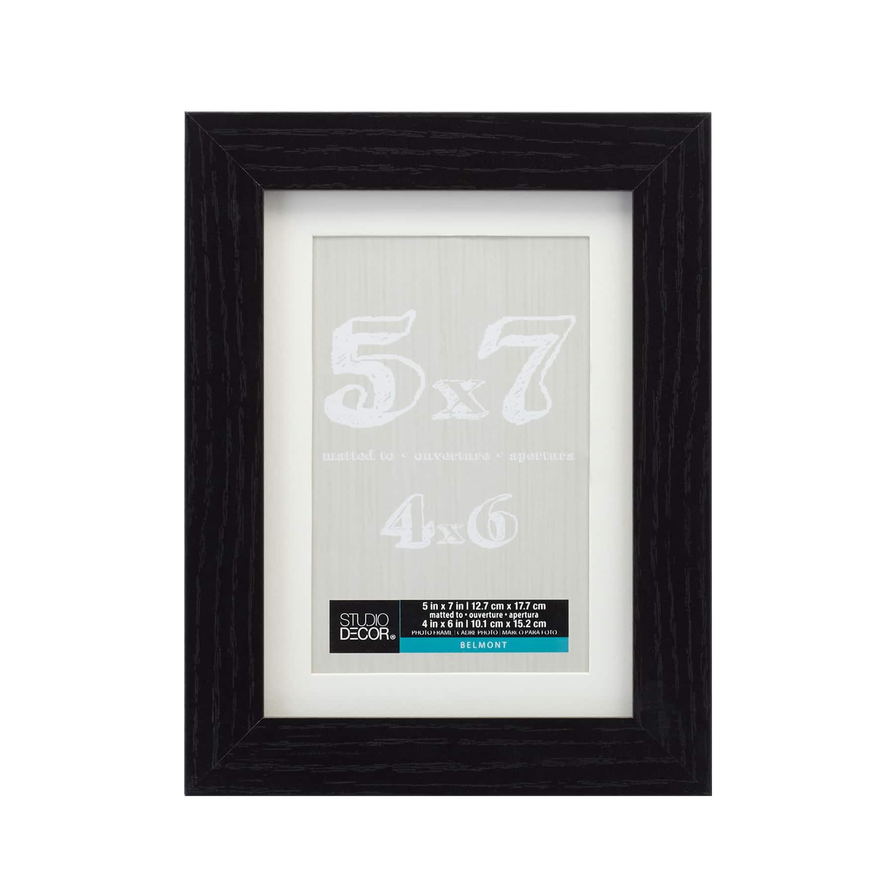 Studio Decor 5" x 7" Black Belmont Picture Frame with 4" x 6" Mat - Pre-attached Hanging Hardware, Horizontal or Vertical Display - MDF, Bulk 8 Pack