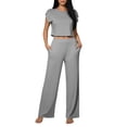 thumbnail image 2 of Vmvidoty Women's 2 Piece Outfits Loose Fit Tops Wide Leg Pants Short Sleeve Lounge Matching Sets Sweatsuits Gray S, 2 of 5