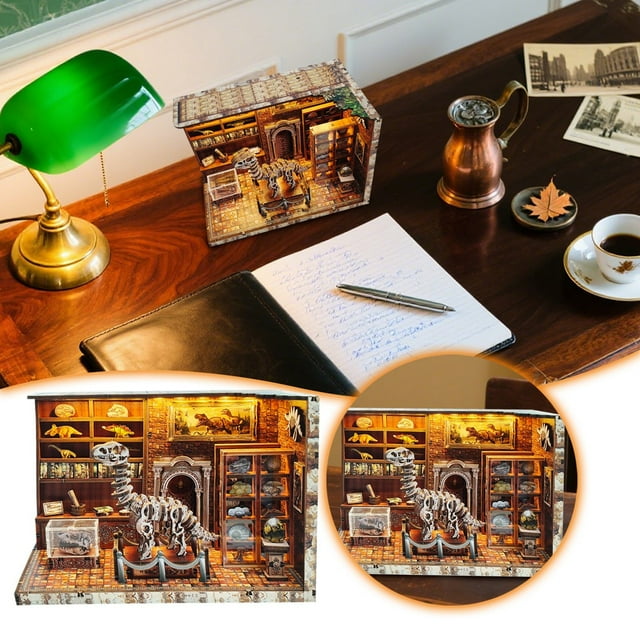 Dinosaur Institute DIY Hut Hand Assembled Toy Wooden Bookend Small Miniature Scene (need To Assemble It Yourself)