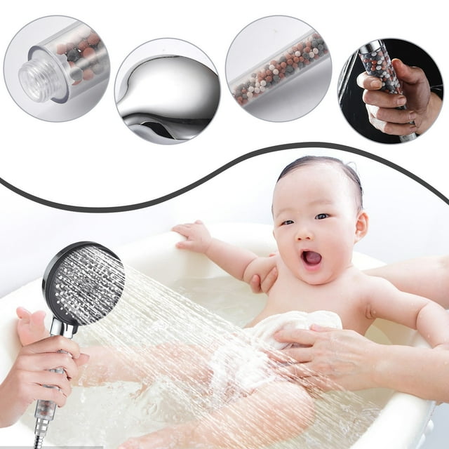 XYAIYT High Pressure Handheld Shower Head with Carbon Filter for Hard Water Softening 5 Spray Modes Easy Install Universal Connector Boosts Water Pressure for Relaxing Family Shower