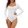 thumbnail image 1 of INSPIRAR CHIC Body de Manga Larga para Mujeres Shapewear Ajuste Slim Cuello Cuadrado Leotardo Mono Tops M Blanco, 1 of 4